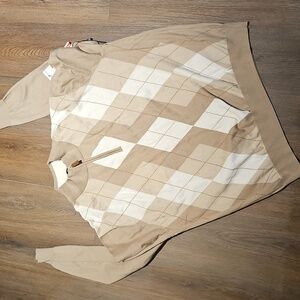 Glen Echo Mens XXL Argyle 1/4 Zip Sweater – Brown/Cream/Tan